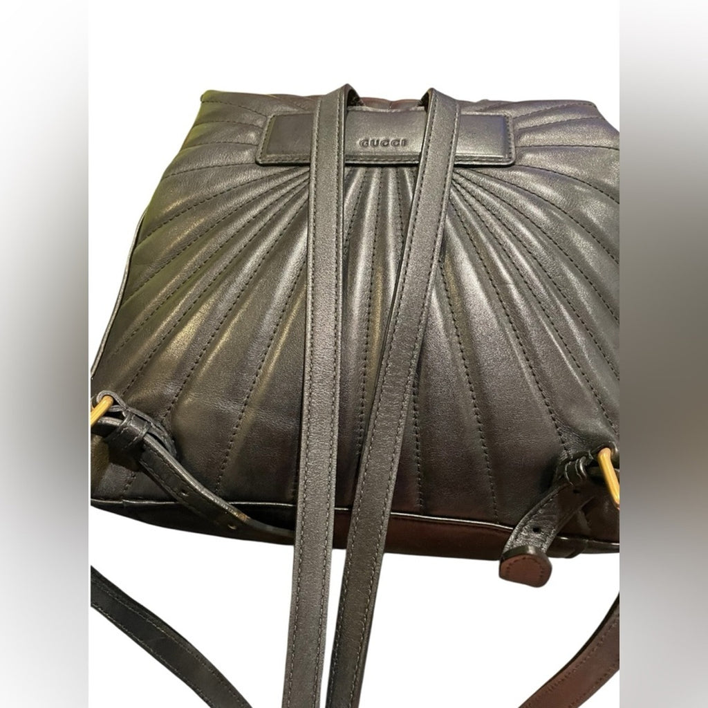 Gucci Queen Margaret Black Leather Handbag / Backpack with Bamboo Handle