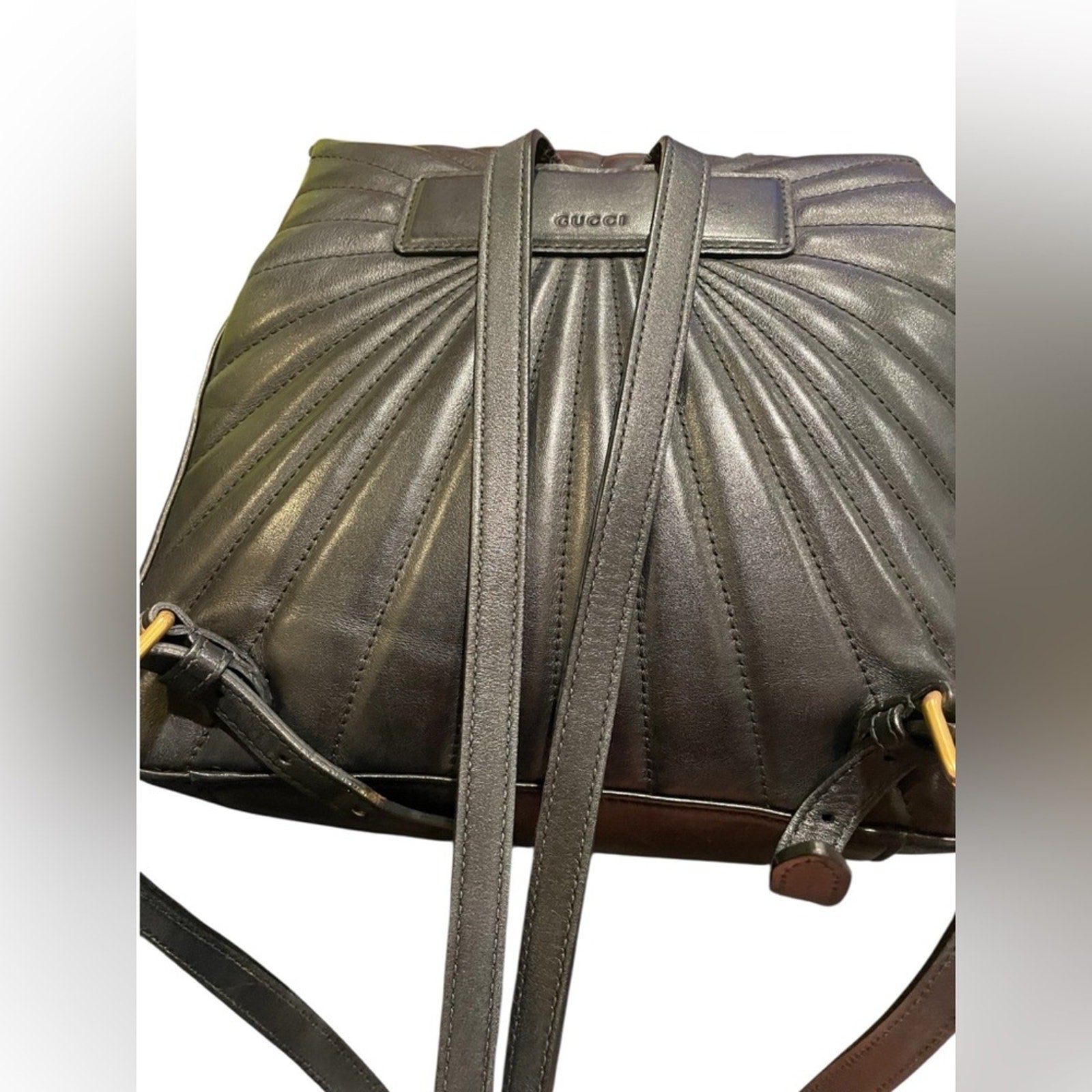 Gucci Queen Margaret Black Leather Handbag / Backpack with Bamboo Handle