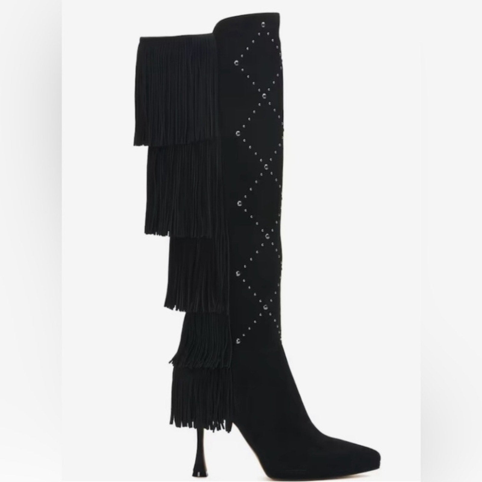 Vince Camuto Panaryaz  Black Suede Knee-High Boots with Fringe New 8.5 $285 MSRP