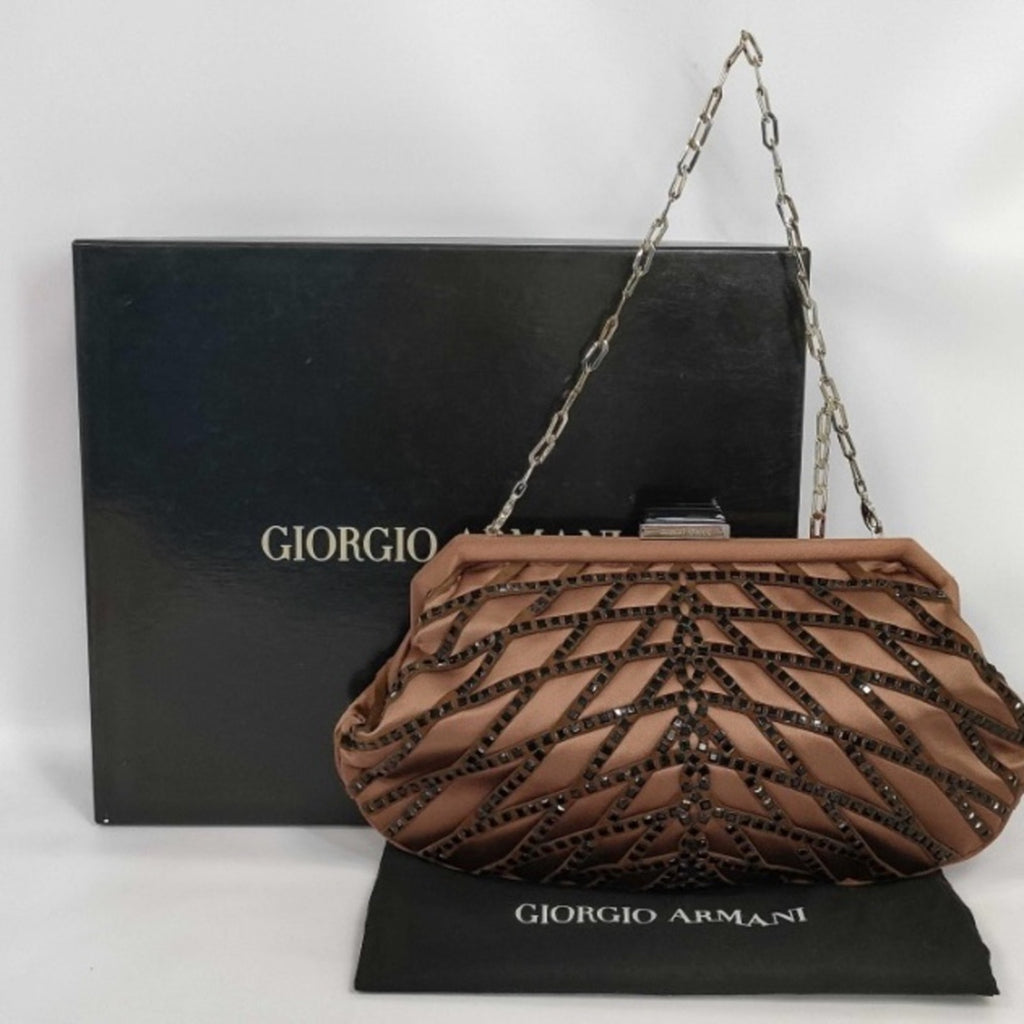 Giorgio Armani Brown Satin and Suede Beaded Women's Evening bag