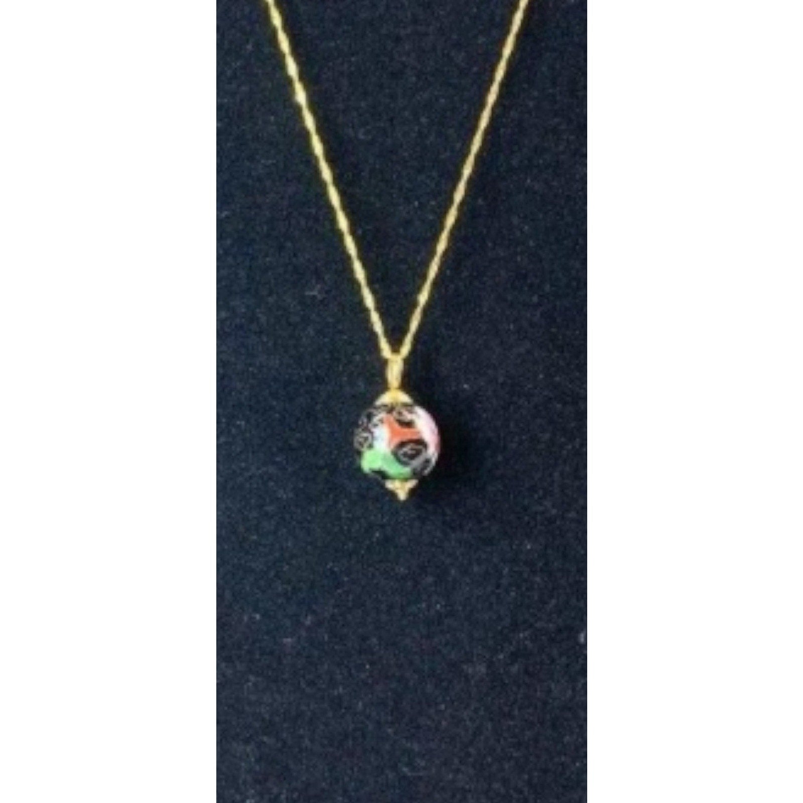Vintage 14K Gold Cloisonné Colosseum Pendant Necklace Italy JJ Mark 4.3g