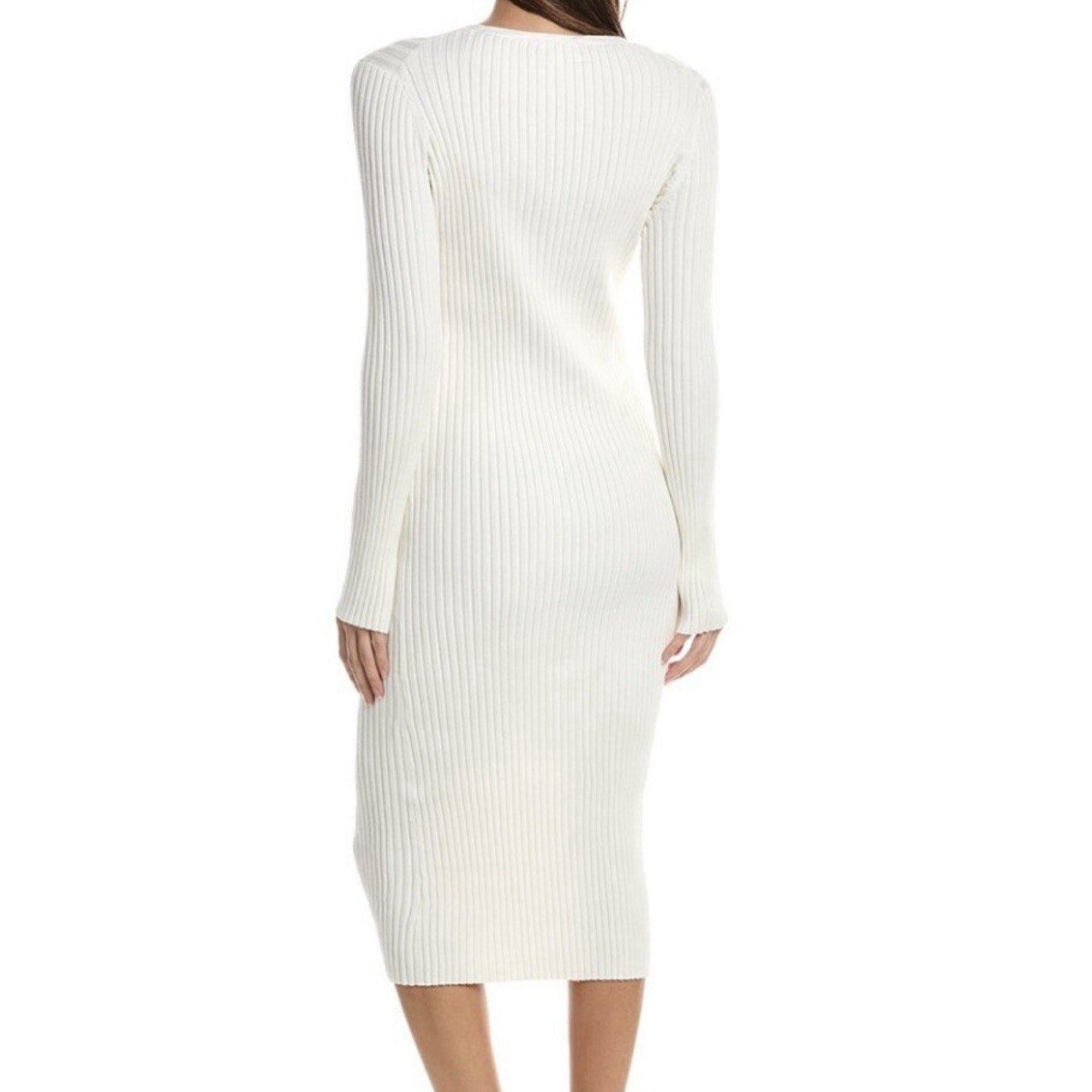 525 America Revolve Ivory Ribbed Fitted Midi Dress - New with Tags Sz S