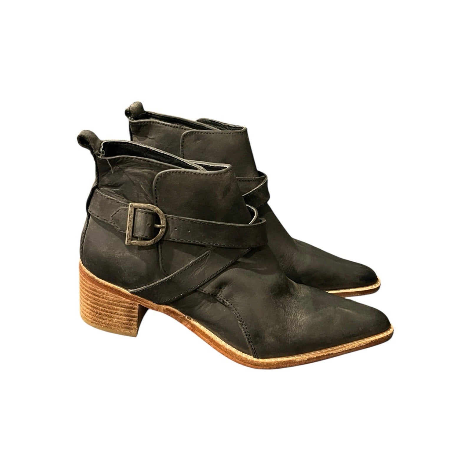 Free People Back Loop Ankle Boots in washed black leather Women’s Shoe Size EU38