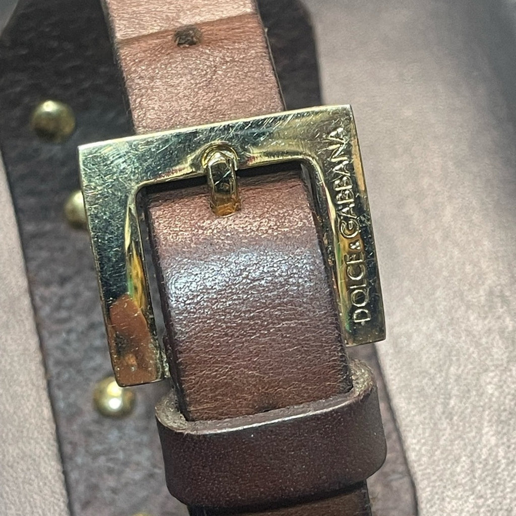 Dolce & Gabbana Brown Leather Wide adjustable buckle bracelet with COA