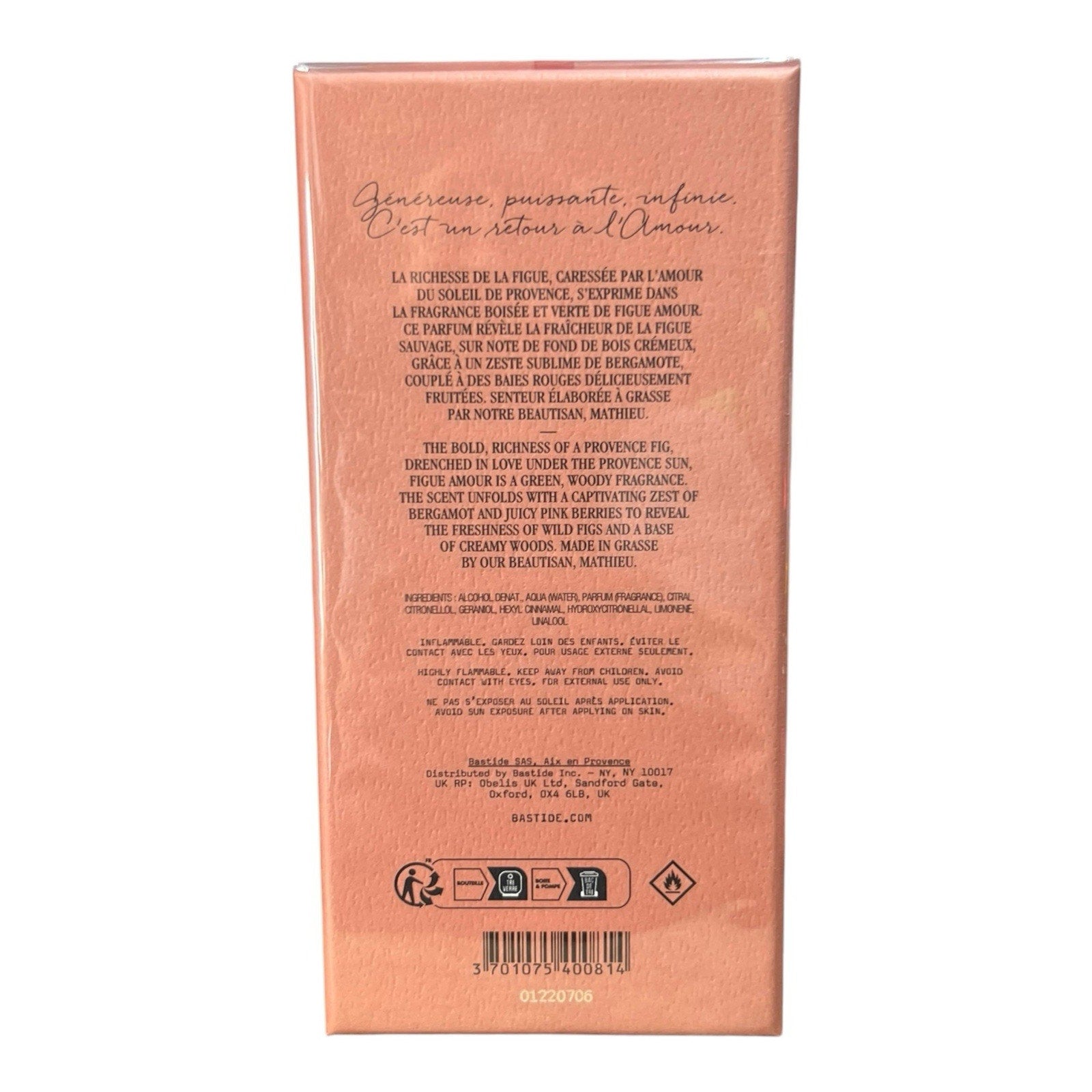 Bastide Figue Amour Eau de Toilette 3.3 Oz New Sealed