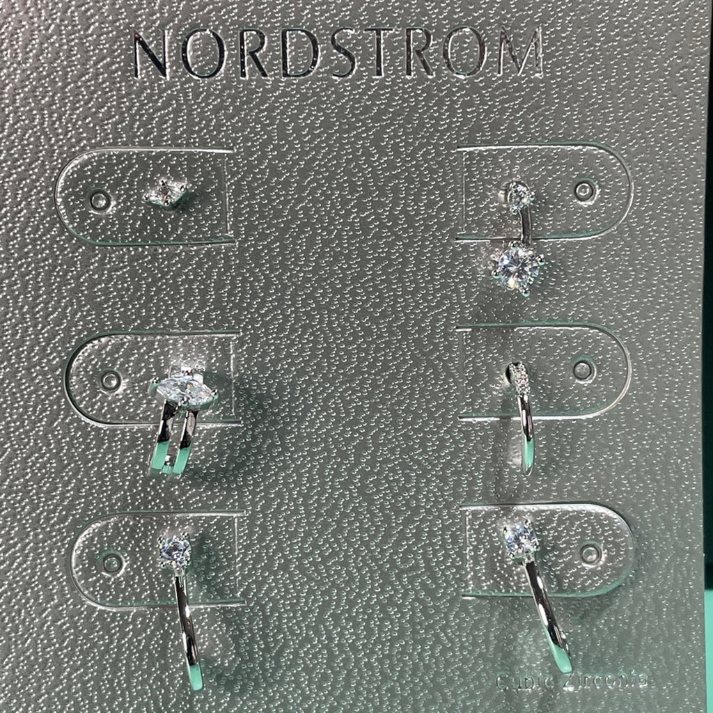 Nordstrom Silver Crystal Stud Earrings Set $59 MSRP nickle free CZ stone