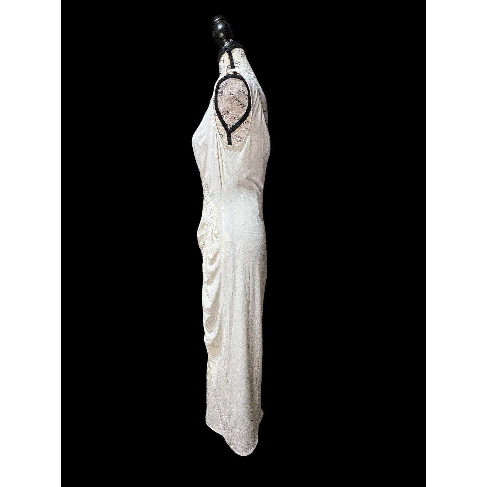 Self Portrait Asymmetrical Ivory Ruched Midi Dress Size 8 NWT MSRP $499