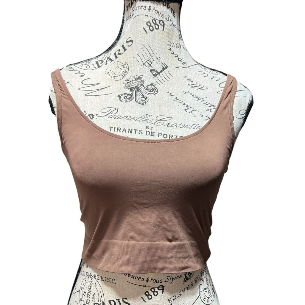 Maiden Form Brown Cropper Tank Top With Built In Bra NWT