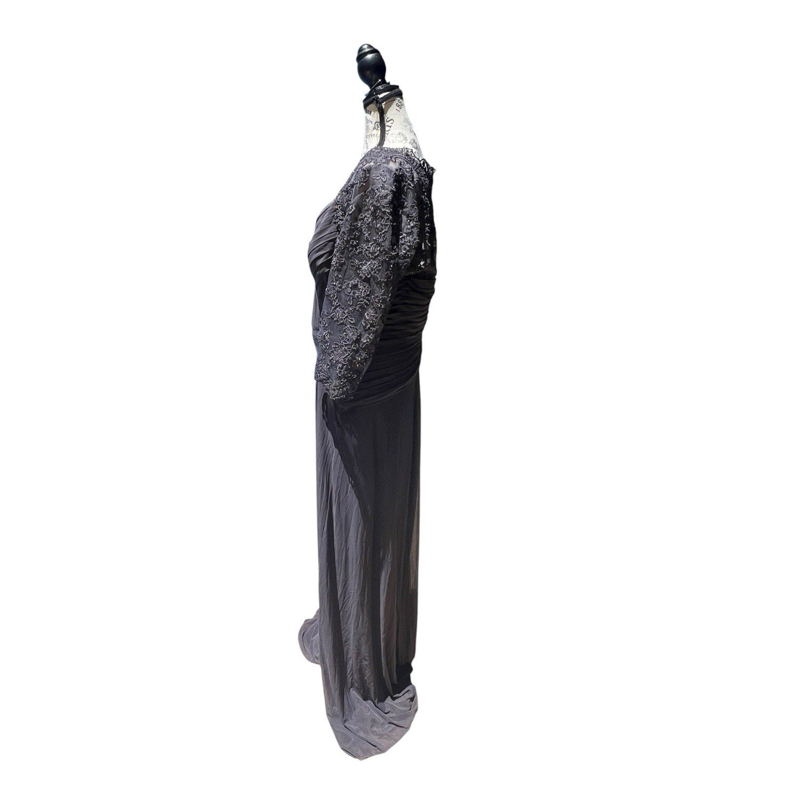 La Femme Jersey Gown with Knot Detail and Lace Sleeves New Size 12 $515 MSRP