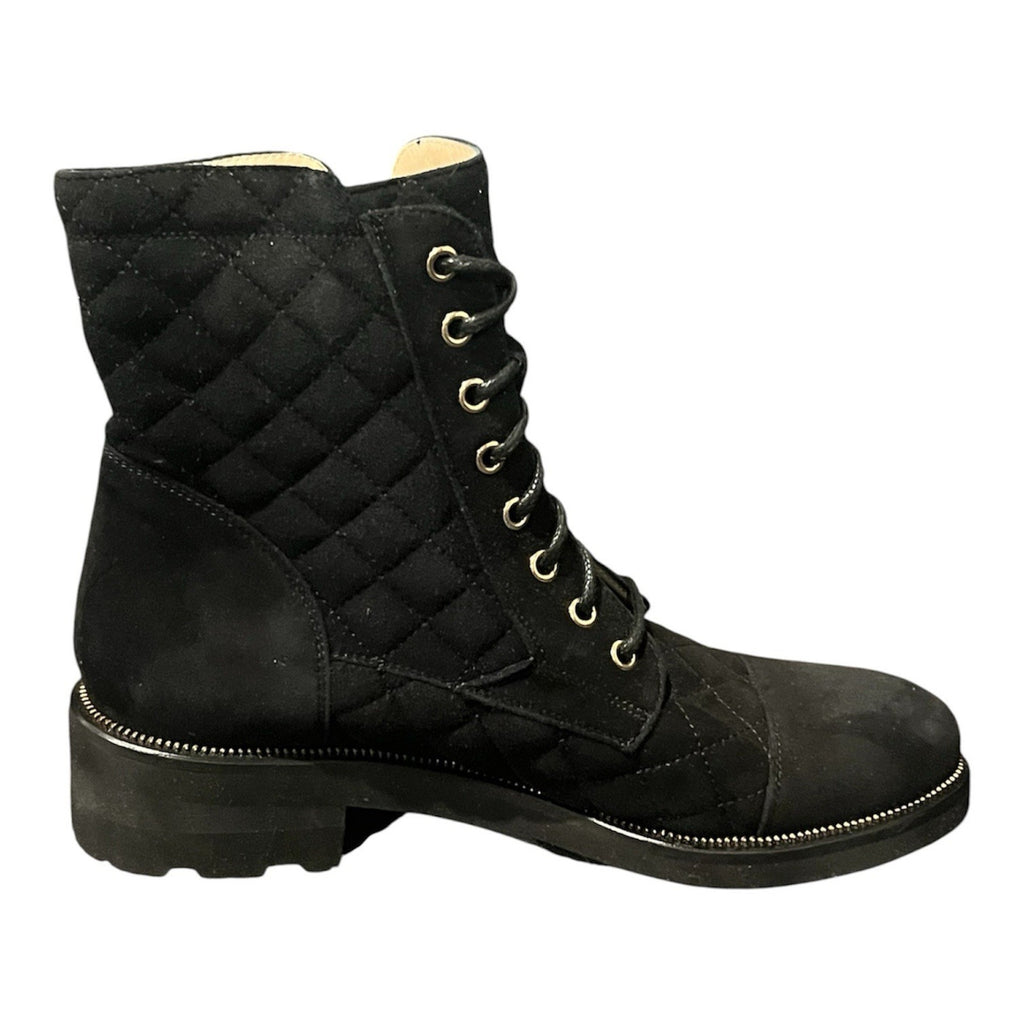 Ron White Black Suede Quilted Combat Boots Women’s Shoe Size EU 39 New