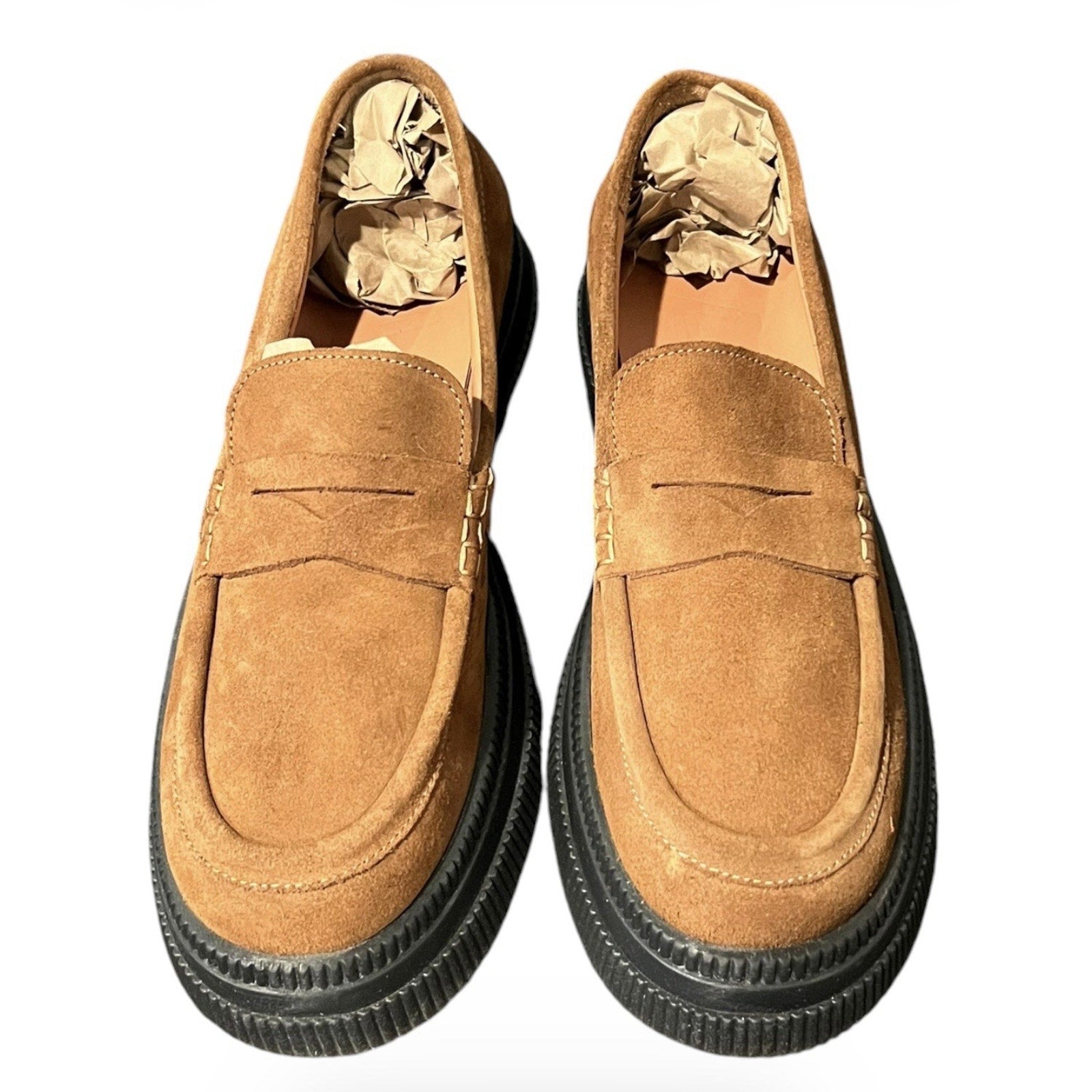 GANNI Creeper Wallaby Men’s platform loafers in a brown suede cognac EU Size 43
