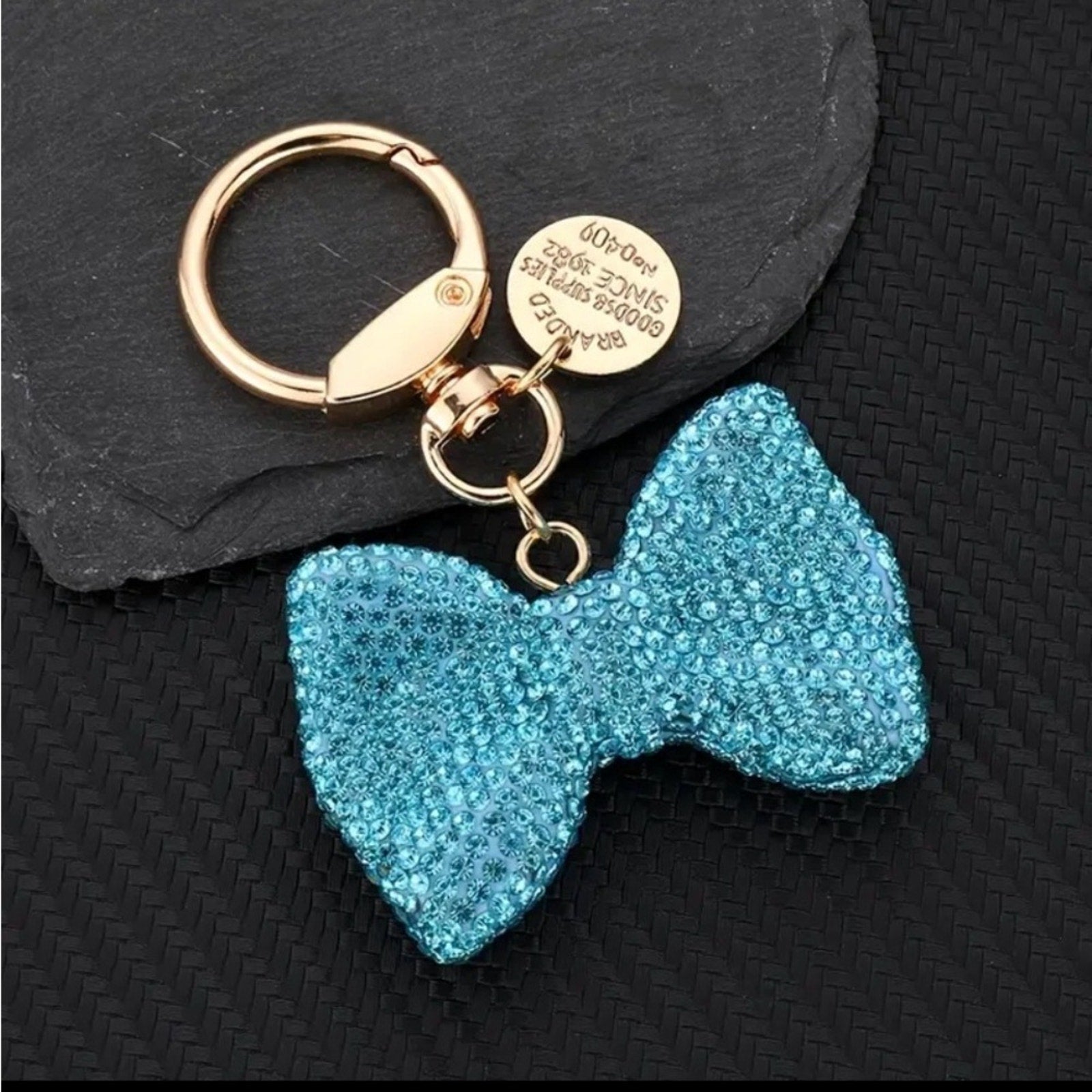 Blue Glitter Bow Keychain