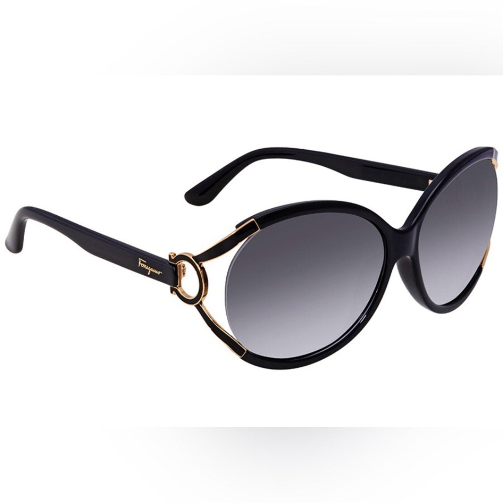 Salvatore Ferragamo Black Oval Sunglasses NIB MSRP $295