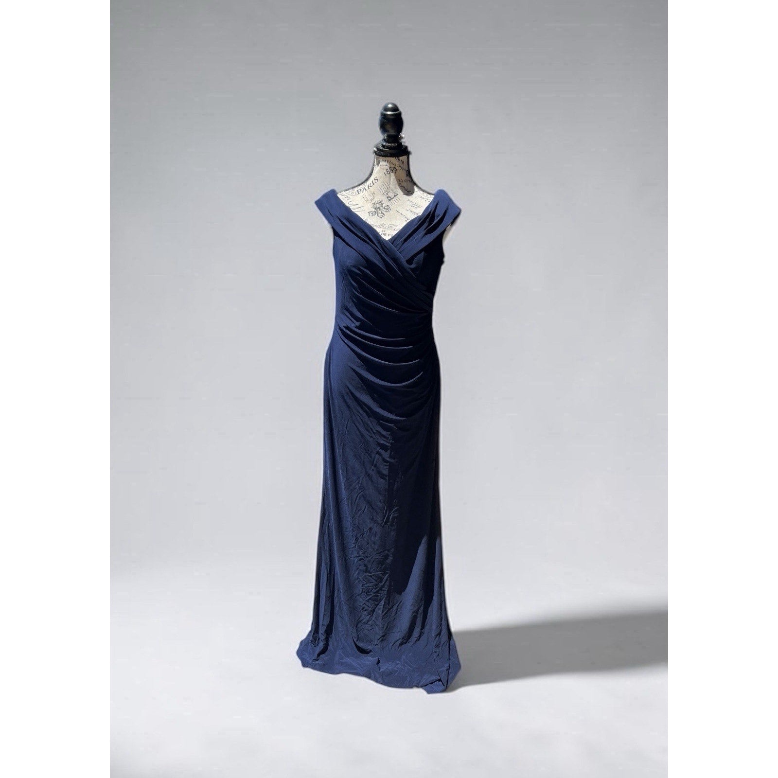 La Femme ruched off-the-shoulder formal gown Navy Blue New Size 10