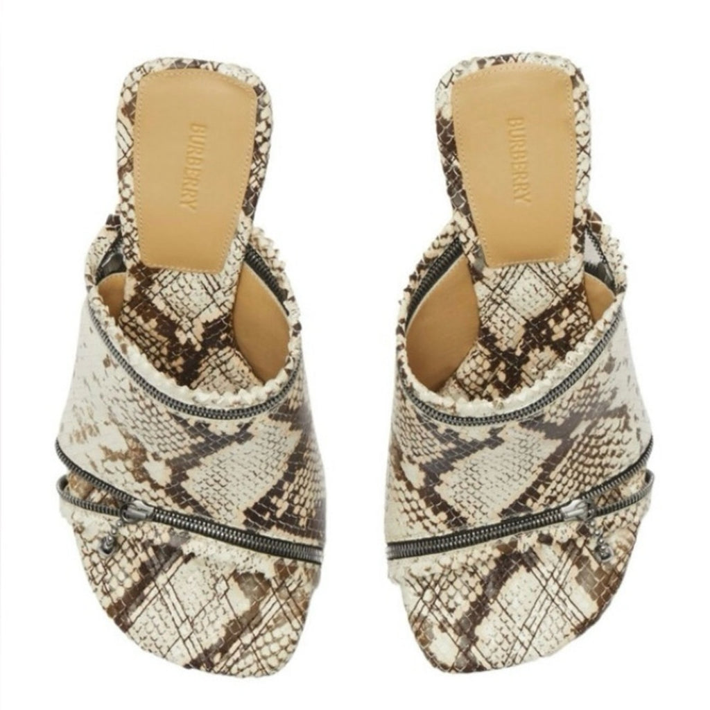 Burberry Elegant Leather Snakeskin Print Heeled Sandals NIB Size 8