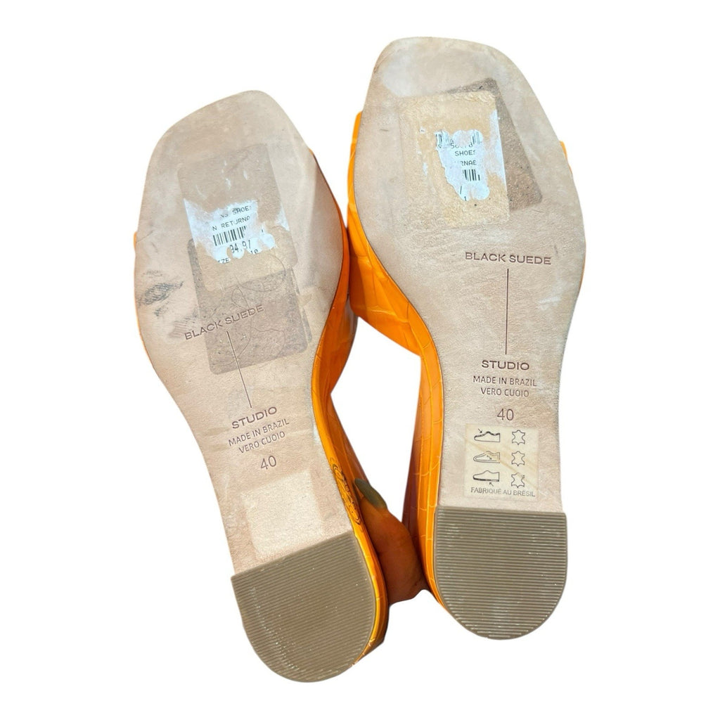 Black Suede Studio Paloma Sandals Vibrant Orange Croc Embossed EU 40 US 9.5