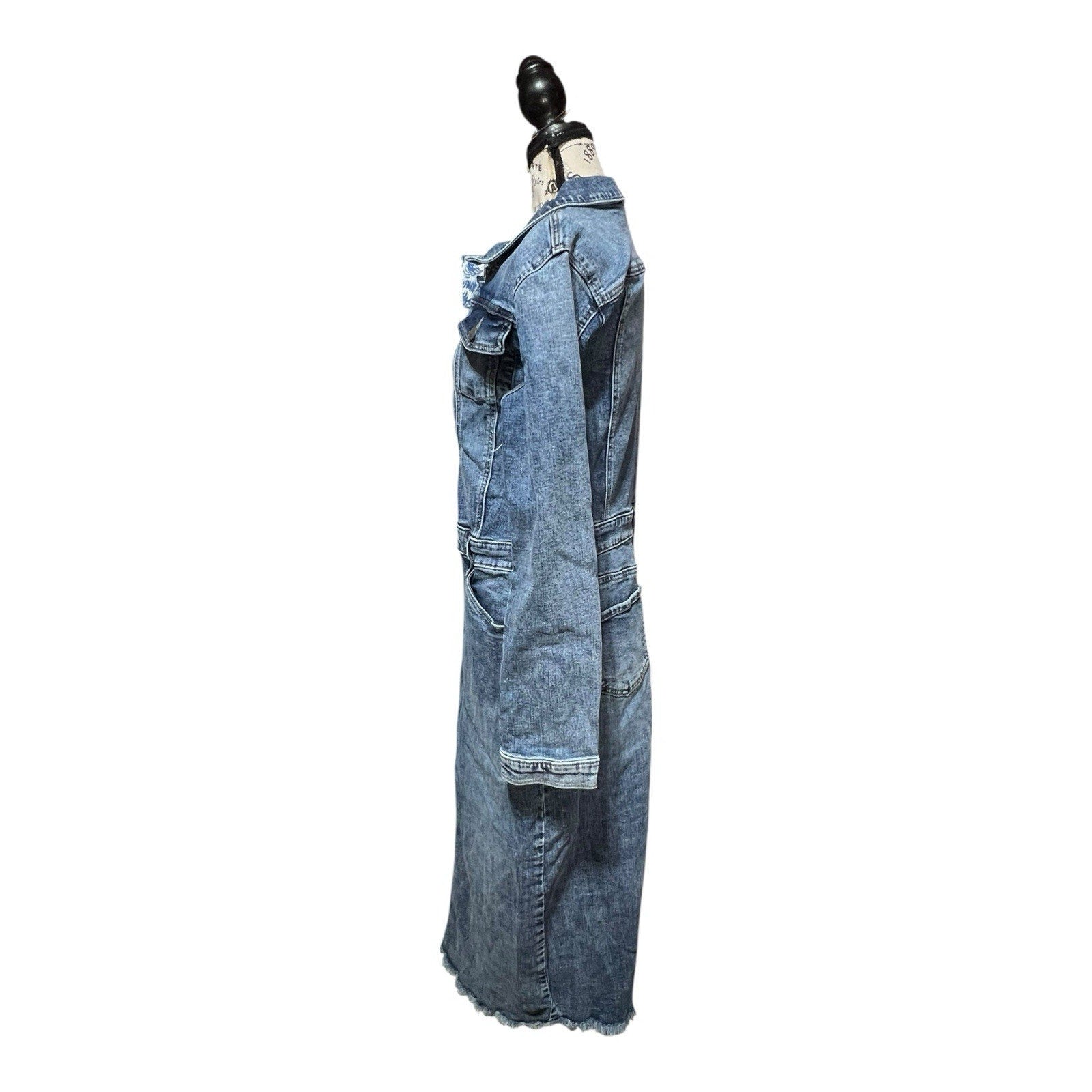 Wash Lab Raglan Denim Shirtdress button-up midi-length denim dress Size M