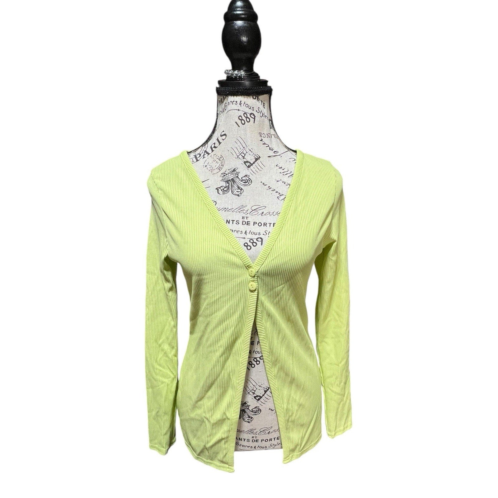 ASOS Designe Green Button Front Long Sleeve Ribbed Shirt Size 8
