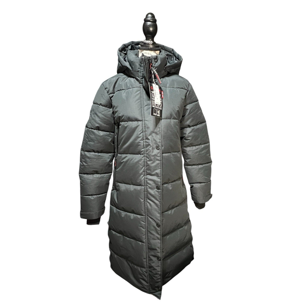 Canada Weather Gear Long Black Hooded Puffer Coat Size M NWT $400 MSRP