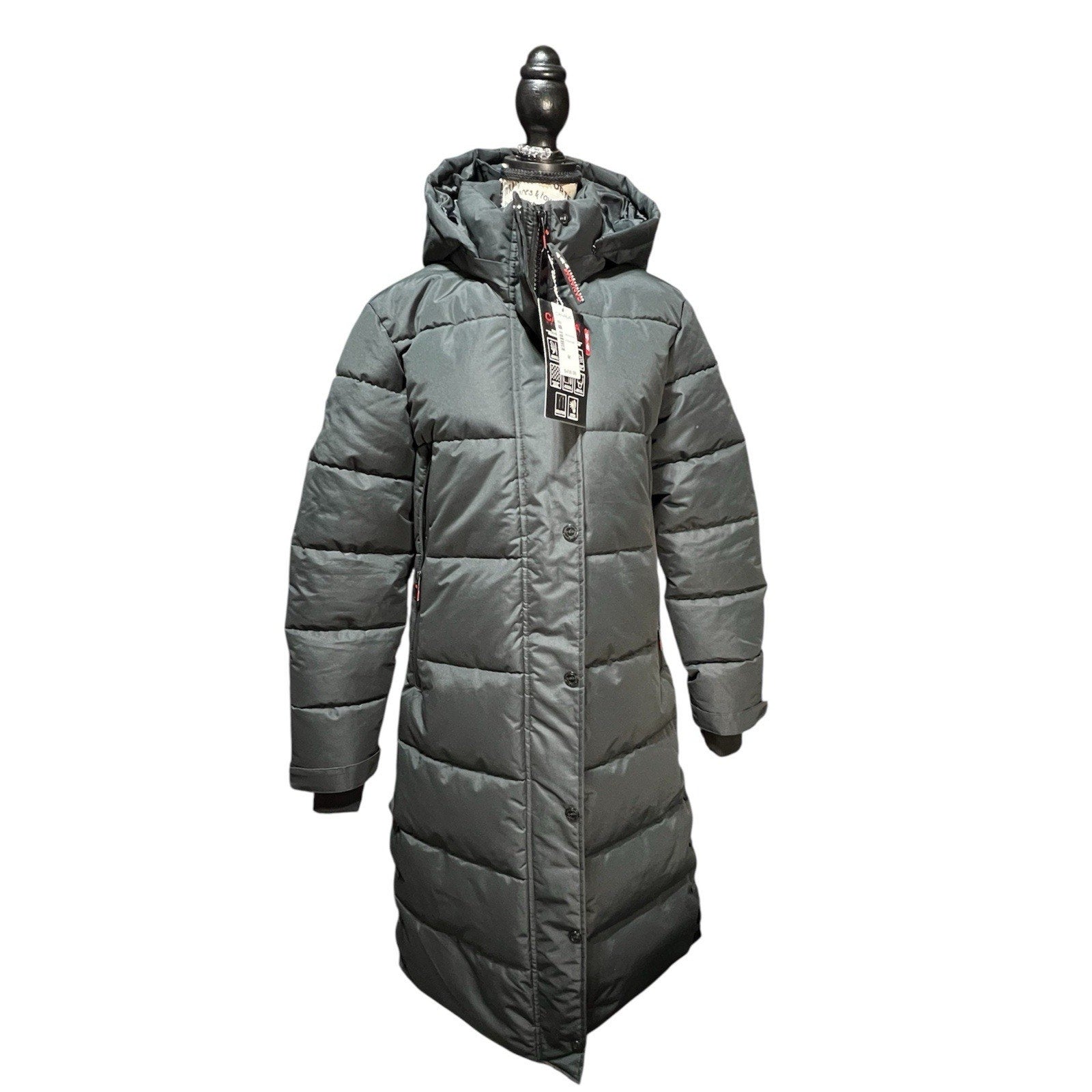 Canada Weather Gear Long Black Hooded Puffer Coat Size M NWT $400 MSRP