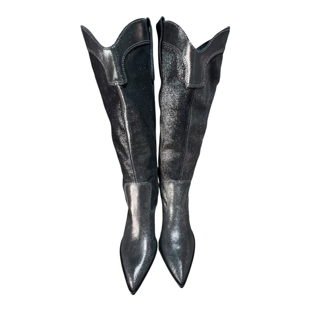 Larroude Louise Boots in Shine Graphite Metallic Suede Leather Size 8.5