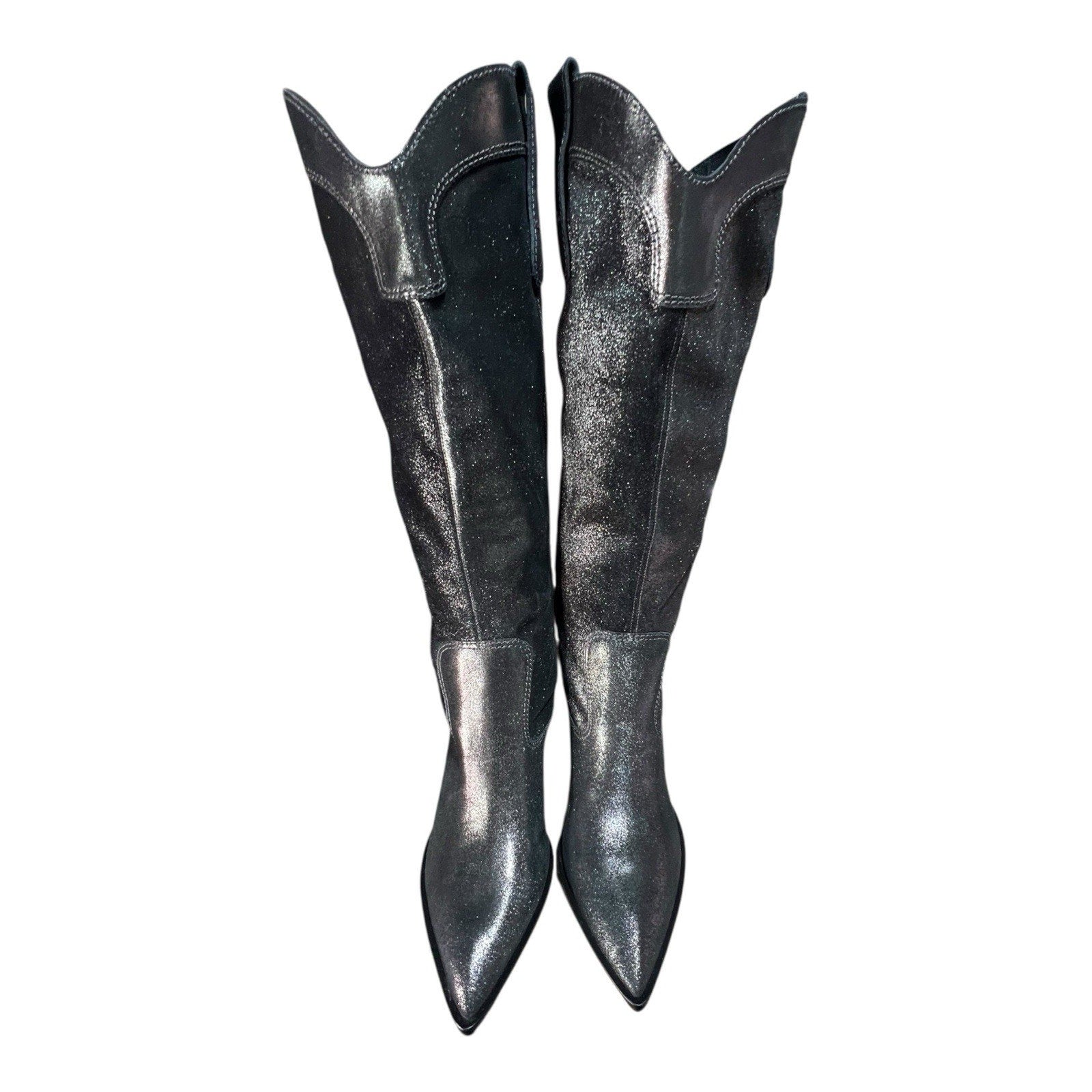 Larroude Louise Boots in Shine Graphite Metallic Suede Leather Size 8.5