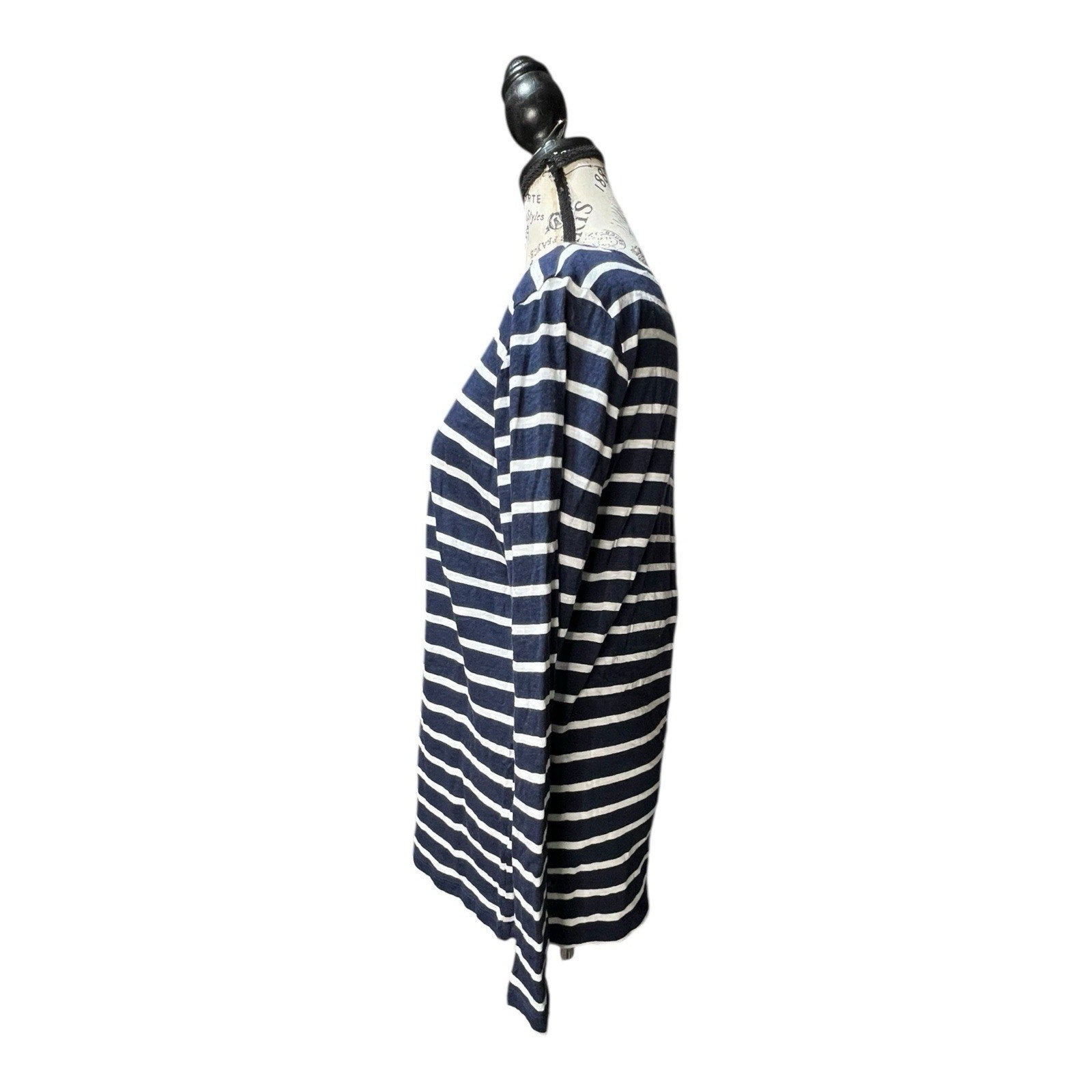 Caslon Navy Blue And White Striped Long Sleeve Tee Shirt Size L