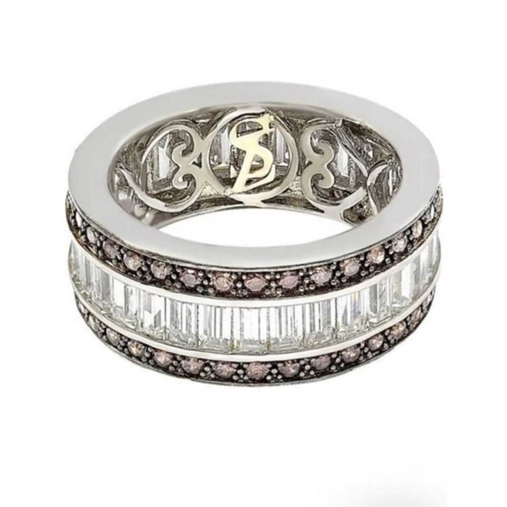 Suzy Levian Sterling Silver Ring Jewelry Chocolate & White‎ Baguette CZ size 5