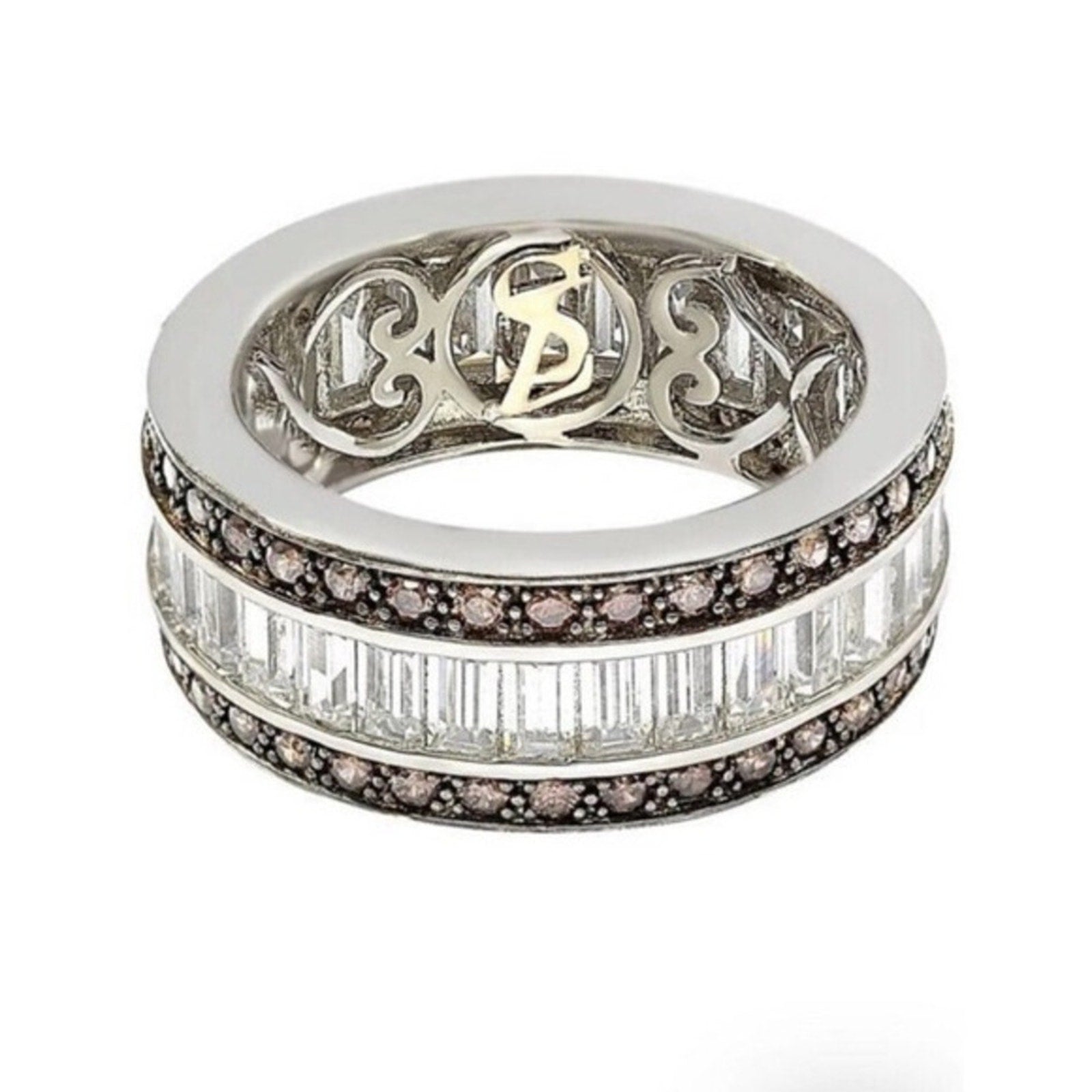 Suzy Levian Sterling Silver Ring Jewelry Chocolate & White‎ Baguette CZ size 5