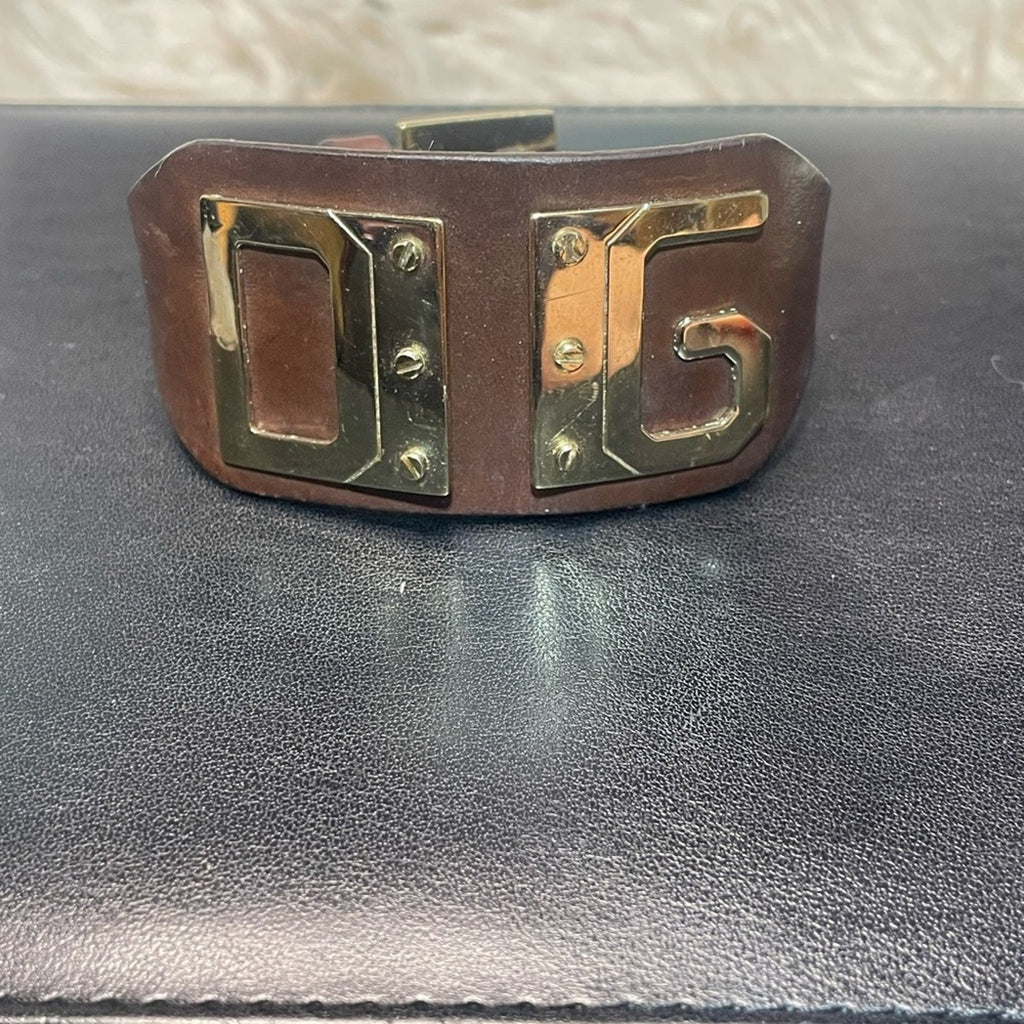 Dolce & Gabbana Brown Leather Wide adjustable buckle bracelet with COA