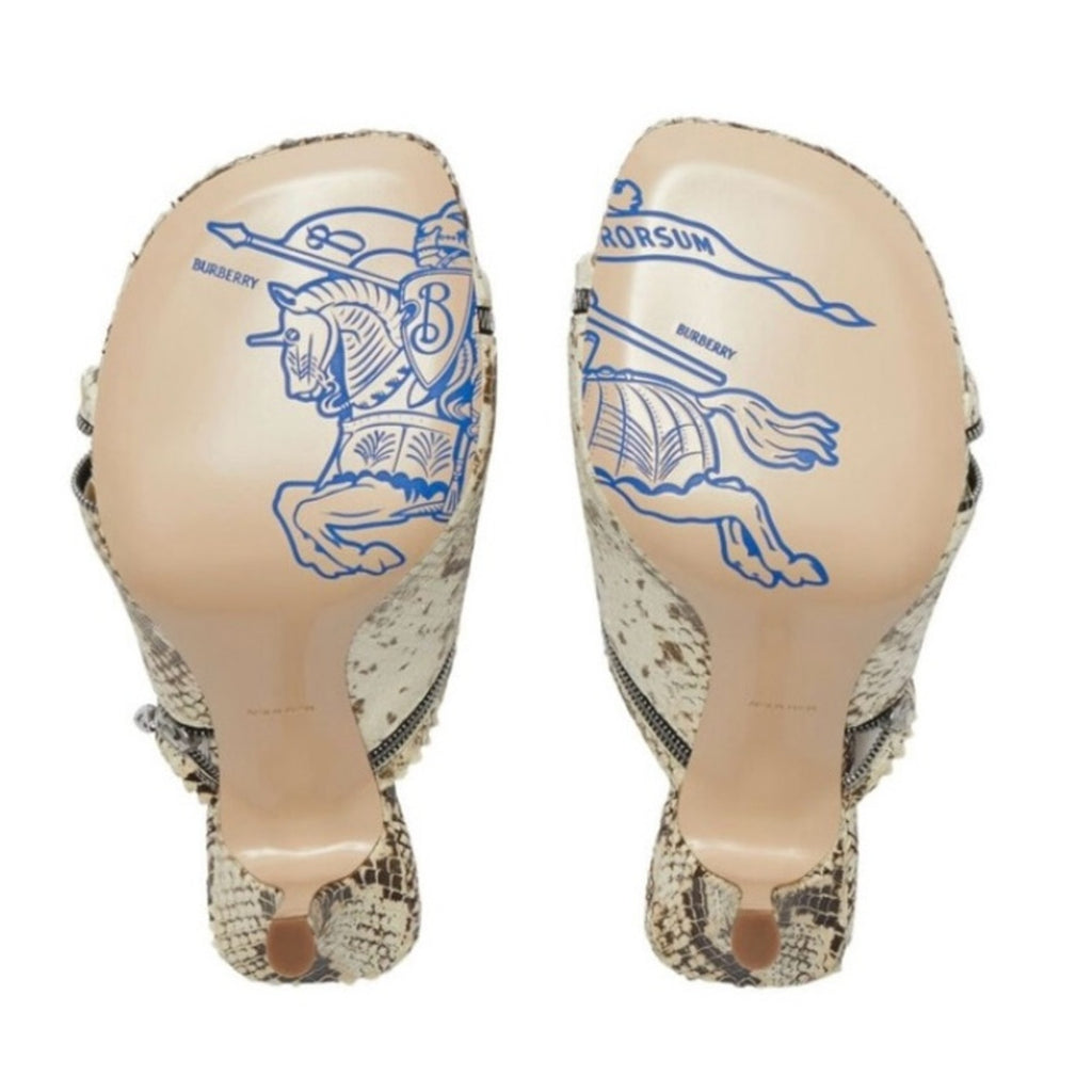 Burberry Elegant Leather Snakeskin Print Heeled Sandals NIB Size 9