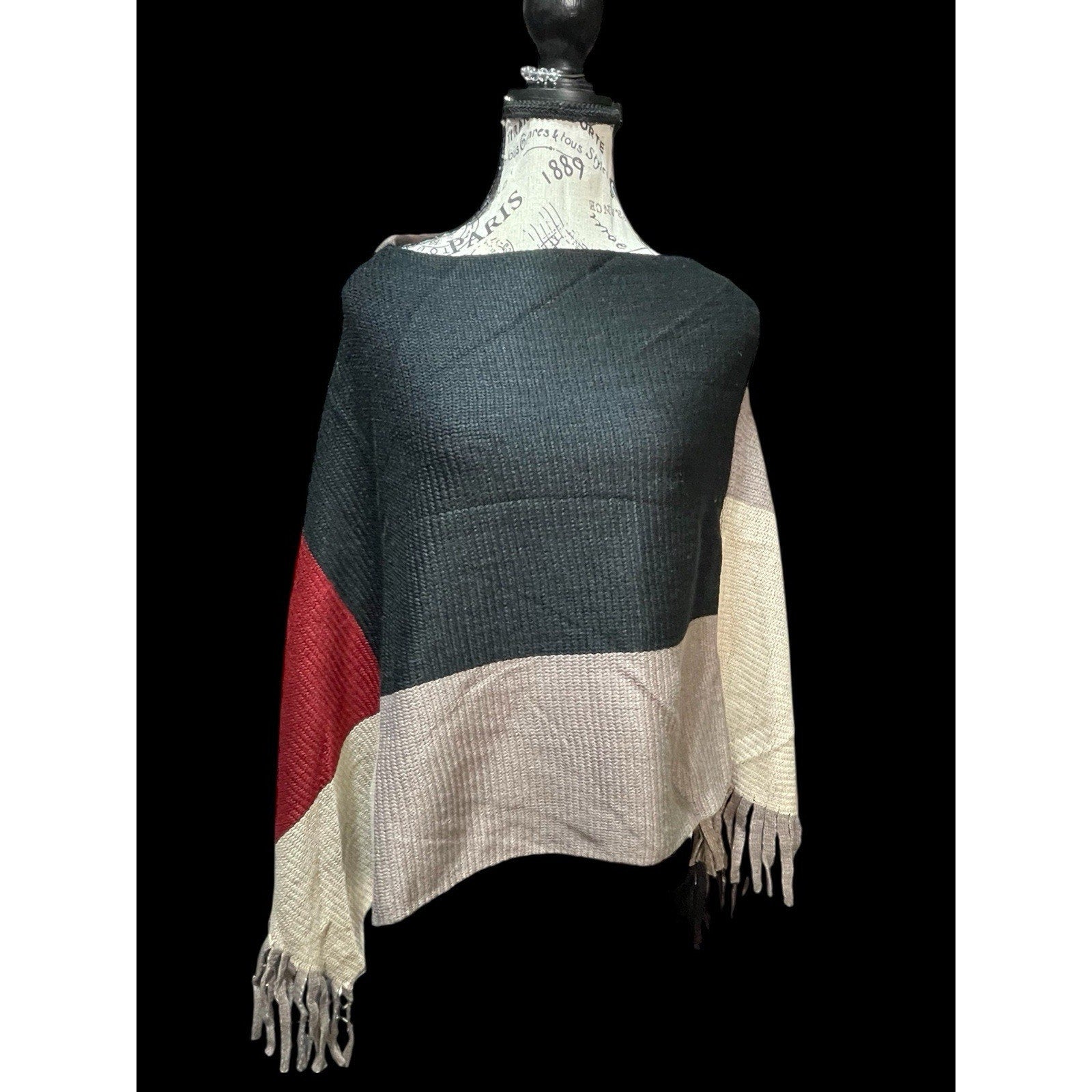 Hayden Los Angeles Black-Red Poncho Sweater - One Size, New