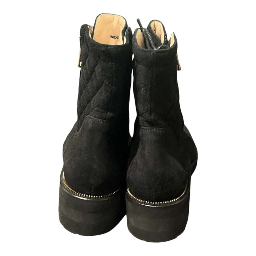 Ron White Black Suede Quilted Combat Boots Women’s Shoe Size EU 39 New
