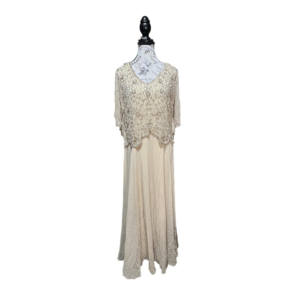 Jkara Beige Beaded Maxi Dress Women’s Size 16