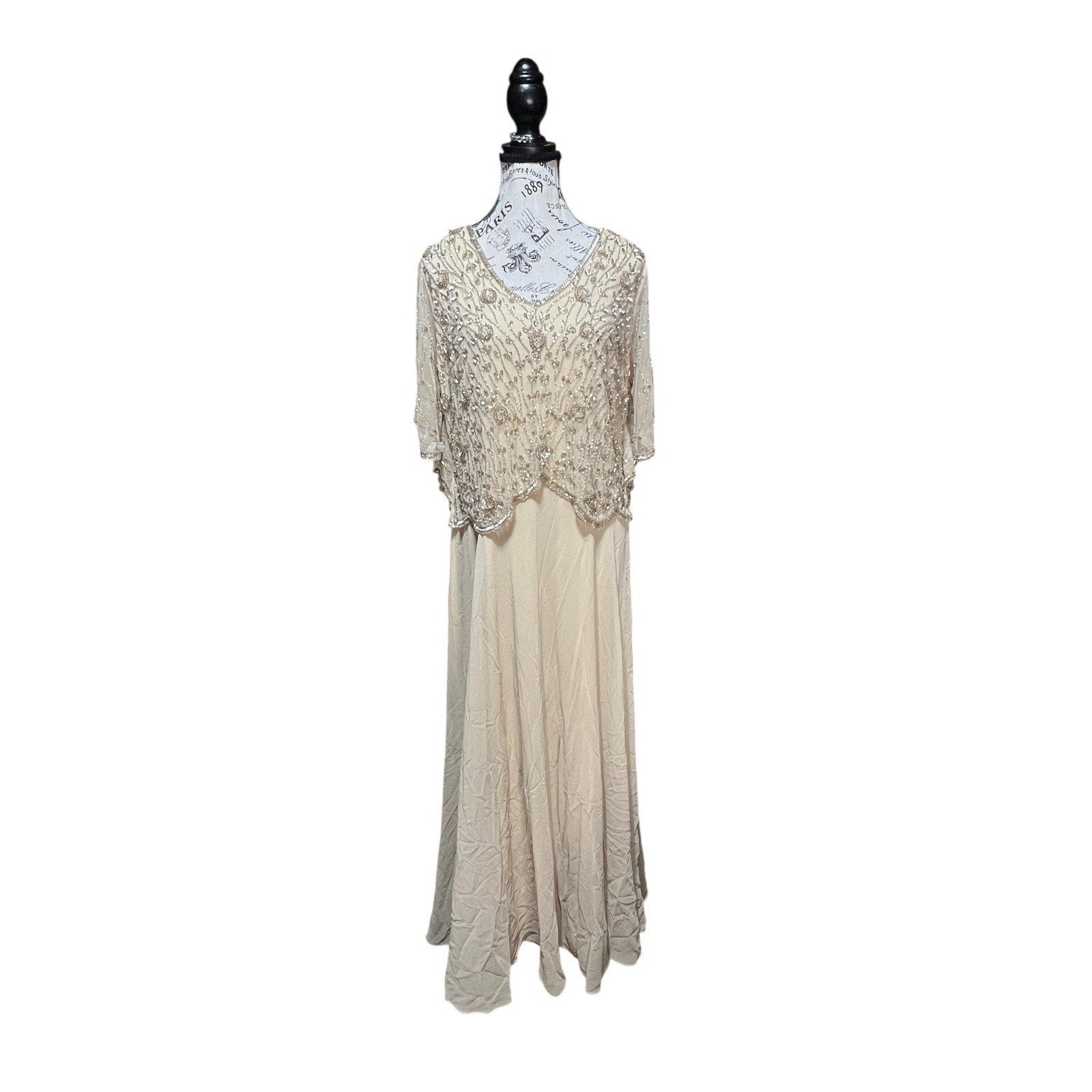 Jkara Beige Beaded Maxi Dress Women’s Size 16