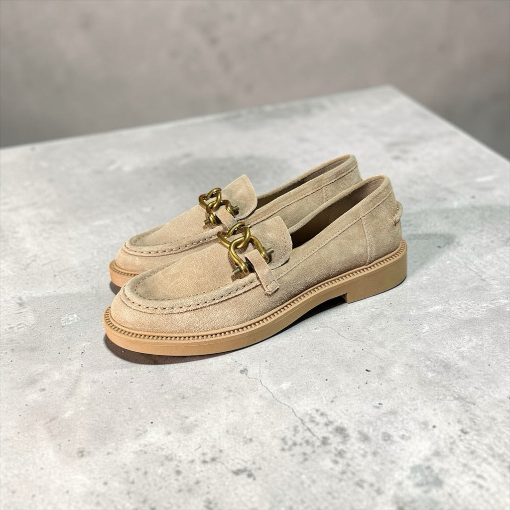 Steve Madden Karmine Suede Loafers Tan With Gold Chain Size 9M