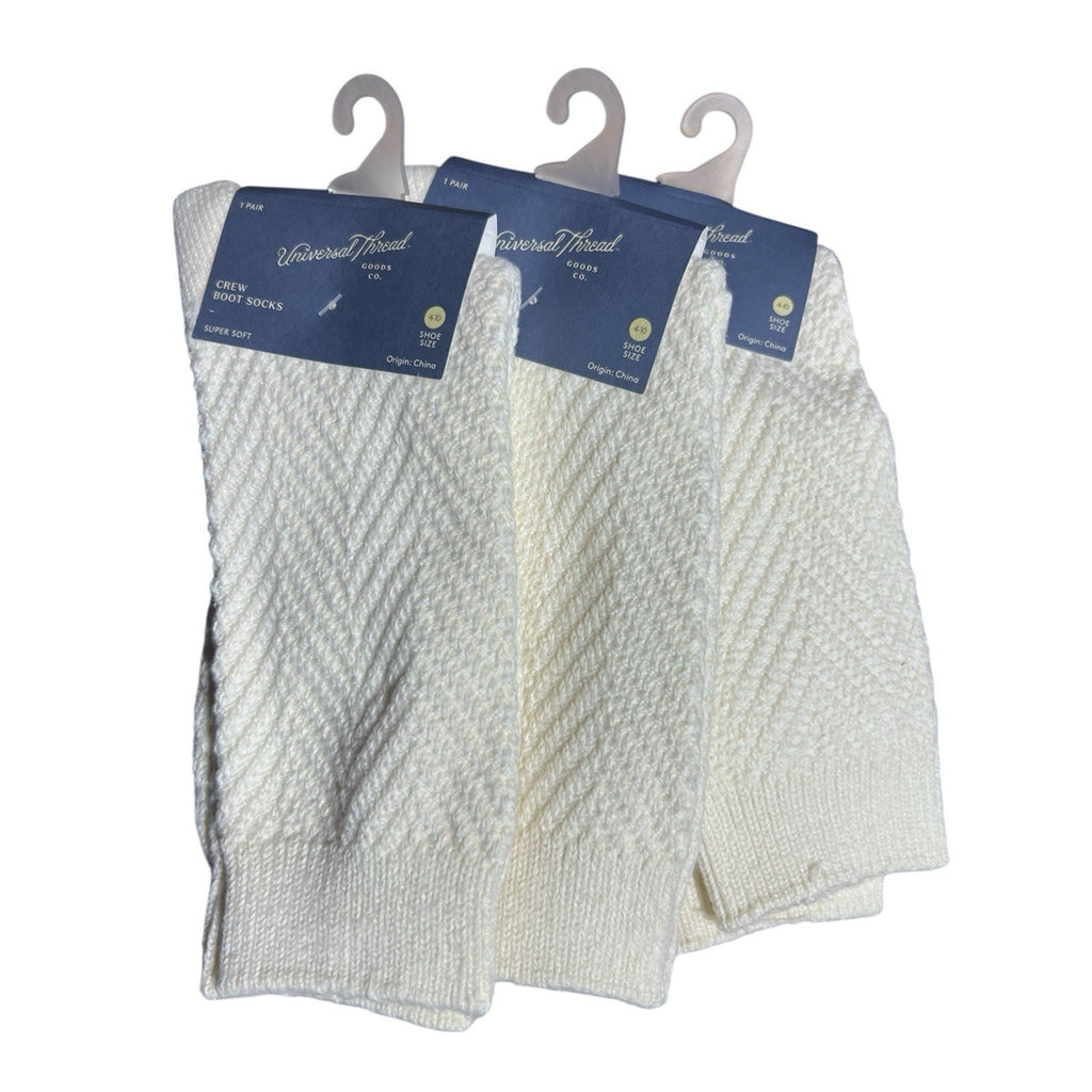 Universal Thread Ivory Crew Boot Sock Women’s Size 4-10 Pack Of 3 New