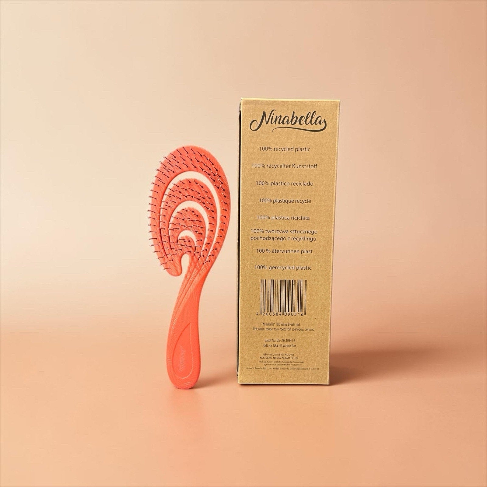 Ninabella Organic Detangling Brush made from 100% recycled plastic NIB