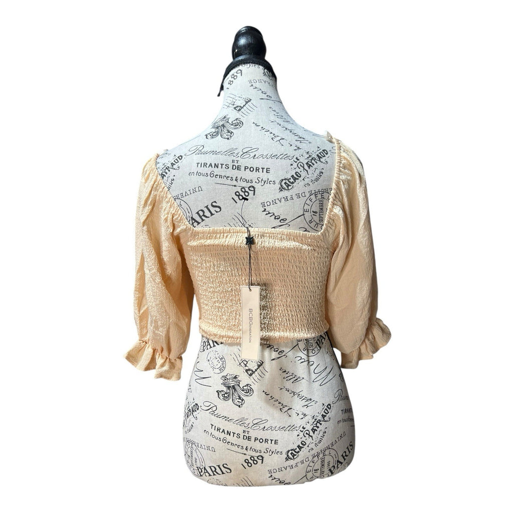 BCBC Smocked Cropped Top In A Peach Color Women’s Shirt Size S MSRP $88
