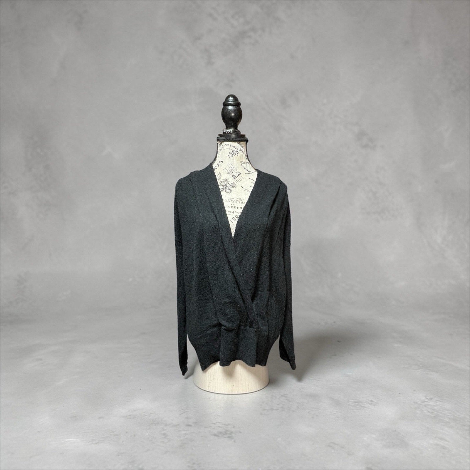 Frame Wool Cashmere Faux Wrap Around Black Lightweight Sweater L NWOT MSRP $395