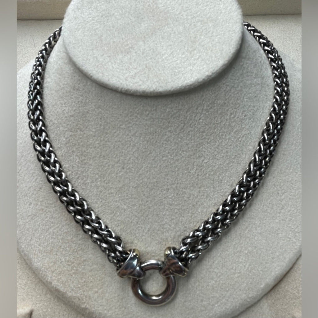 David Yurman Sterling w/ 18kt YG Accent Double Wheat Chain Necklace 54.37g