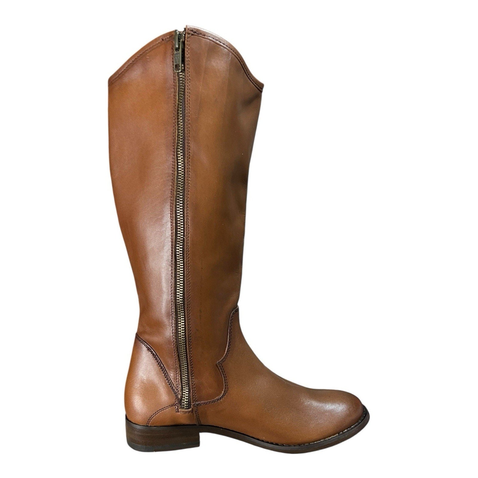 Frye Women's Marissa Medallion Leather Inside Zip Tall Boots in Cognac Womens 5