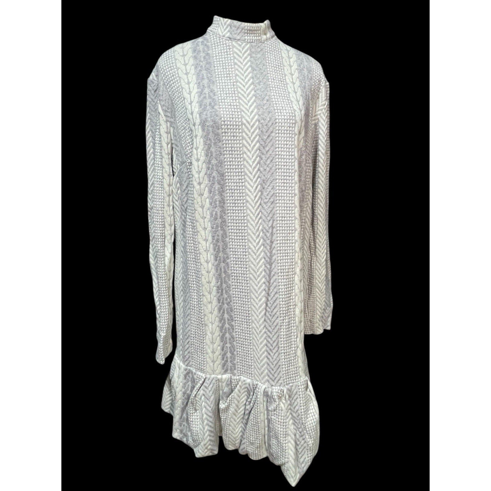 Andre Tan Knit Dress – Gray & Beige, XL Knee-Length Cozy