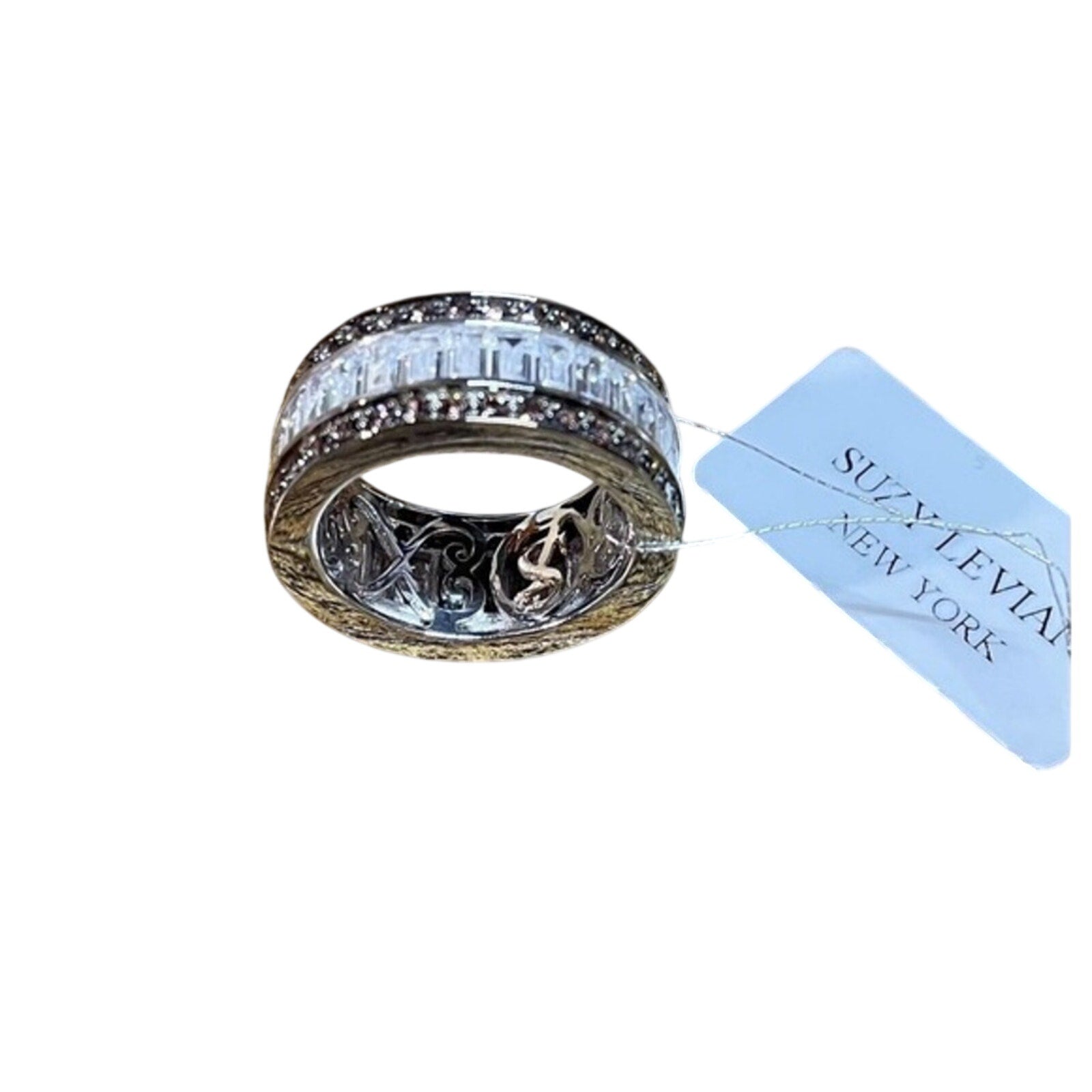 Suzy Levian Sterling Silver Ring Jewelry Chocolate & White‎ Baguette CZ size 5