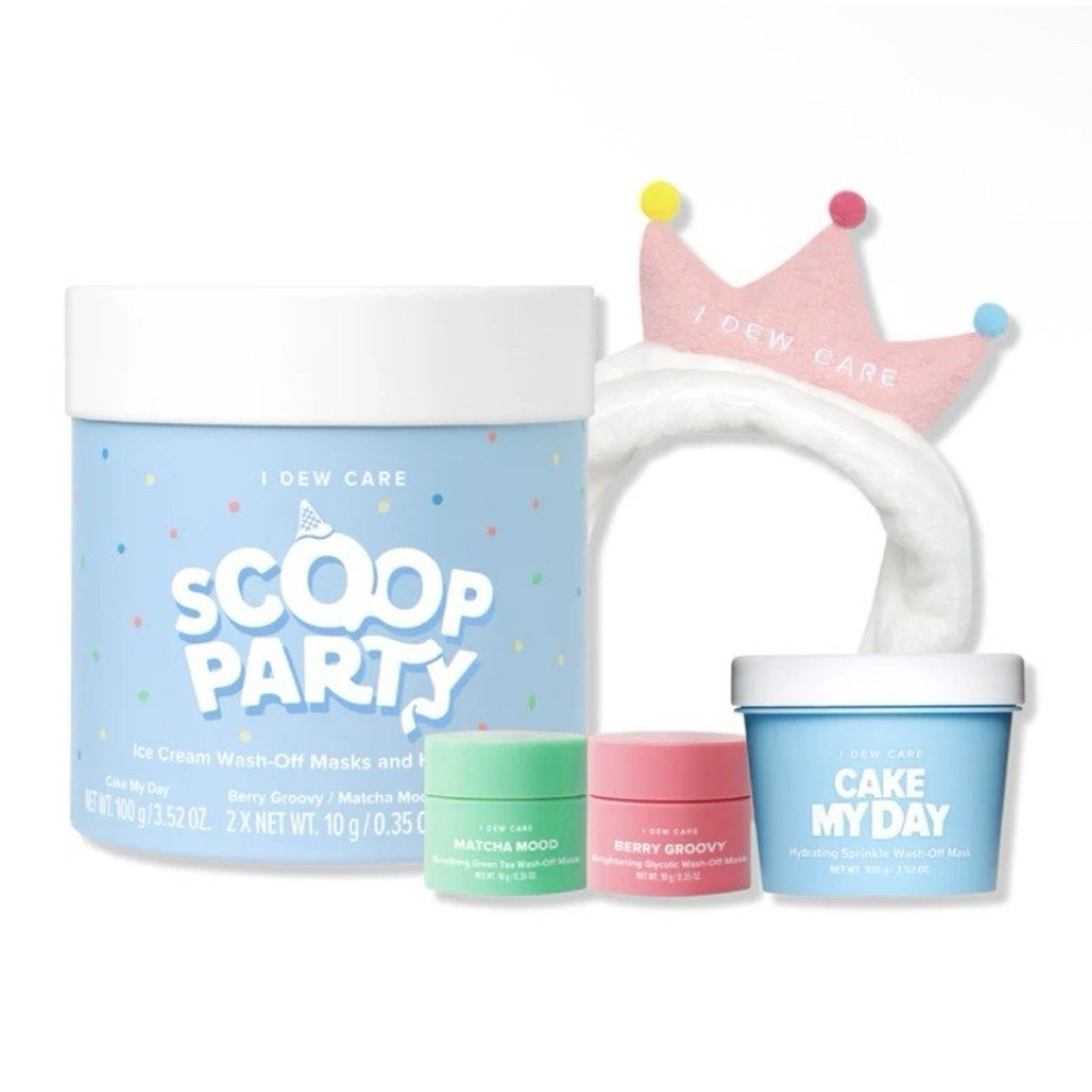 NEW I Dew Care! Scoop Ice Cream Party Face Mask Set of 3 & Tiara Headband!