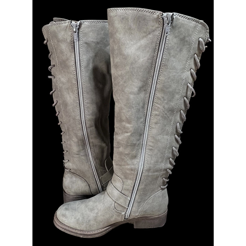 Euro Soft Gray Knee High Lace Up Boots New Size 7M