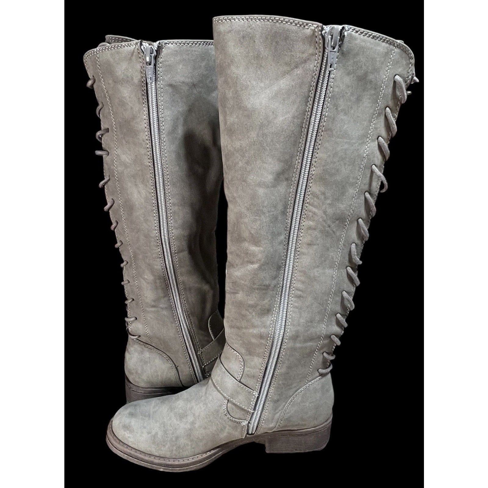 Euro Soft Gray Knee High Lace Up Boots New Size 7M