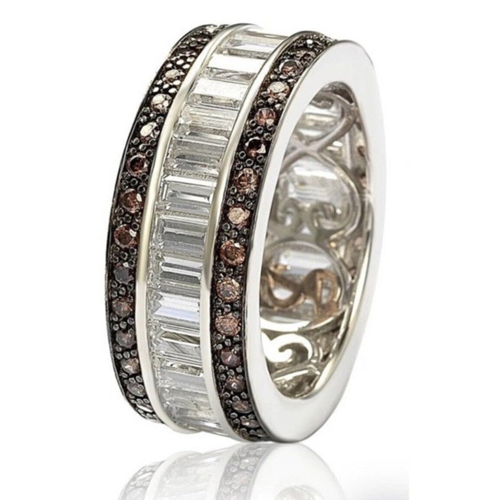 Suzy Levian Sterling Silver Ring Jewelry Chocolate & White‎ Baguette CZ size 5