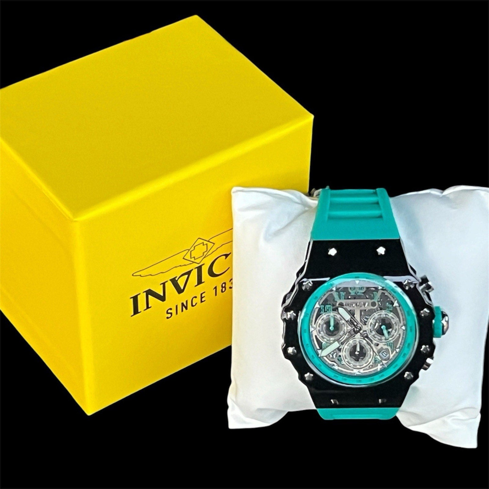 Invicta Racing model 69687 wristwatch Teal Silicone Band And Black Face 40 MM
