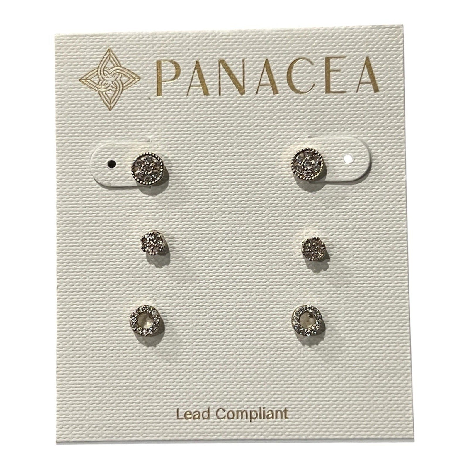 This Panacea goldtone 3-pair earring set features pave crystal stud designs